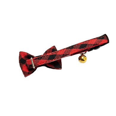 Meow Buffalo Check Bow Charm Bell Pet Collar