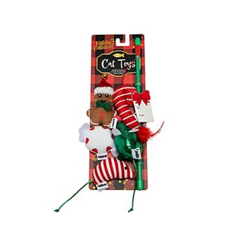 Meow 5 pk Candy Cane Mouse Teaser Wand Interactive Pet Toy