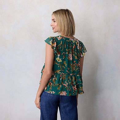Women's LC Lauren Conrad Double Ruffle V-Neck Top