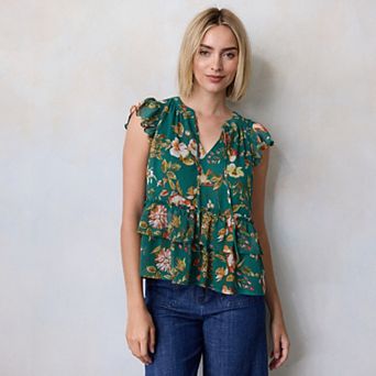 Women's LC Lauren Conrad Double Ruffle V-Neck Top