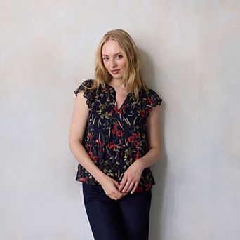 Women's LC Lauren Conrad Double Ruffle V-Neck Top