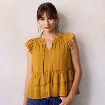 Women's LC Lauren Conrad Double Ruffle V-Neck Top