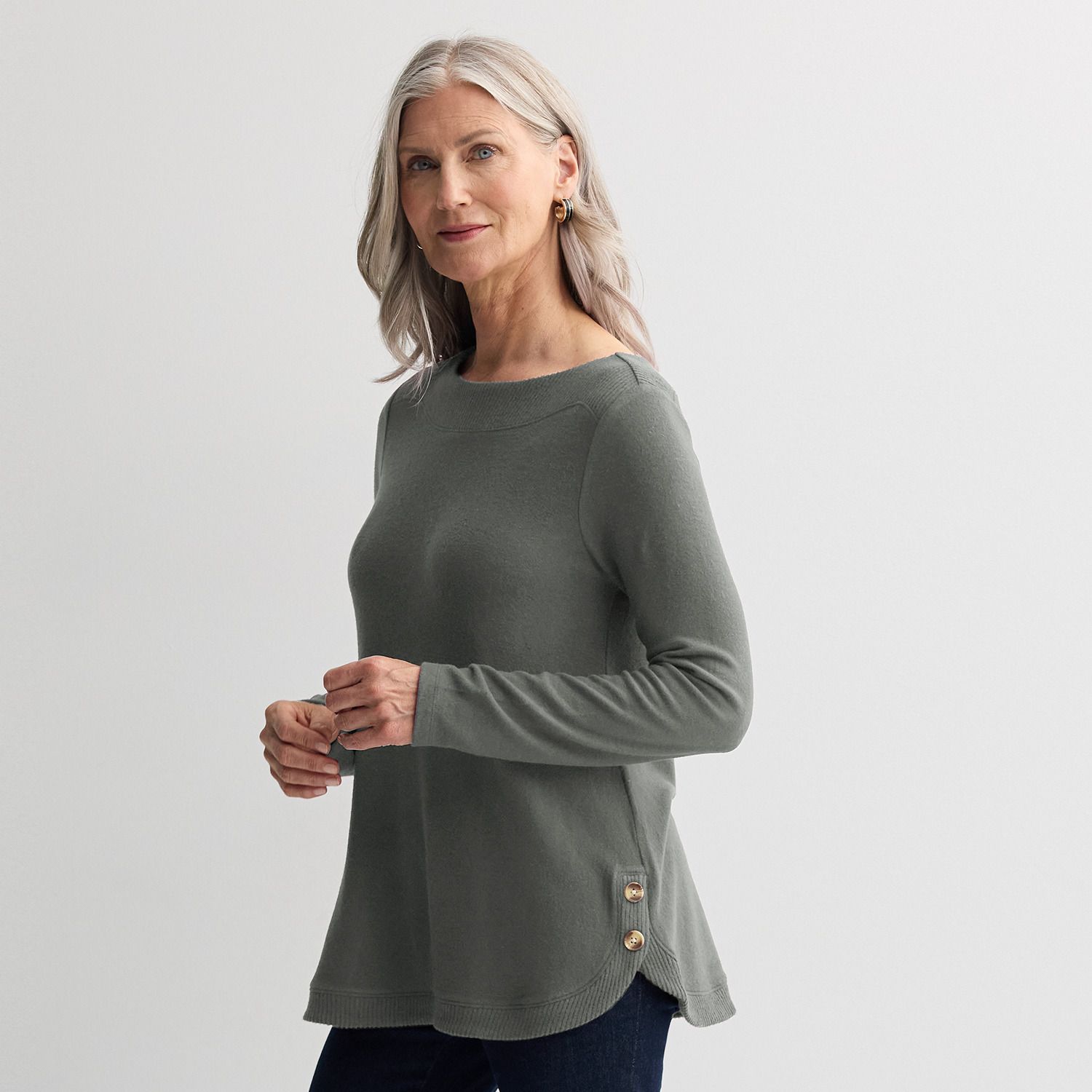 thumbnail image 2 of ZyeKqe Sweatshirt For Women Creweneck Long Sleeve Shirts Solid Color Fall Casual Side Split Loose Comfy Pullover 2 of 12
