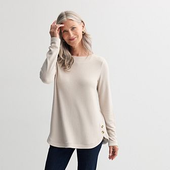 Women's Croft & Barrow® Side Button Bateau Top