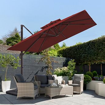 11x11ft Rectangular Patio Cantilever Umbrella with,UV-Resistant with Base