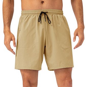Mens Lightweight Quick-Dry Shorts with Elastic Drawstring Waist and Side Pockets