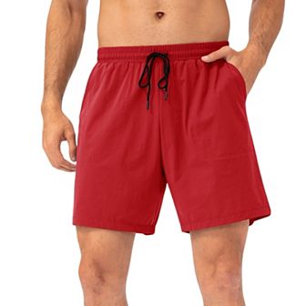 Mens Lightweight Quick-Dry Shorts with Elastic Drawstring Waist and Side Pockets