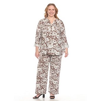 Plus Size 2 pc Floral Print Tunic and Pant Set
