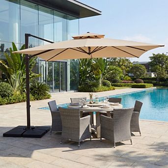 11x11ft Green Rectangular Patio Cantilever Umbrella with UV-Resistant(Base not Included)