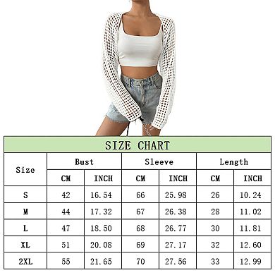 Women's Open Front Knit Shrug Cardigan Long Sleeve Hollow Out Crop Tops
