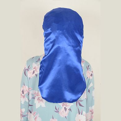 Women's Satin Long Bonnet Cap with Stretch Turban Band for Hair Protection and Moisture Retention
