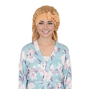 Women's Satin Long Bonnet Cap with Stretch Turban Band for Hair Protection and Moisture Retention