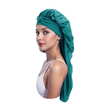 Women's Satin Long Bonnet Cap with Stretch Turban Band for Hair Protection and Moisture Retention