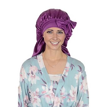 Women's Satin Long Bonnet Cap with Stretch Turban Band for Hair Protection and Moisture Retention
