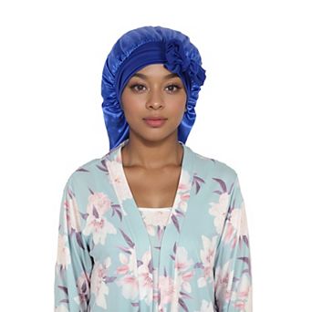Women's Satin Long Bonnet Cap with Stretch Turban Band for Hair Protection and Moisture Retention