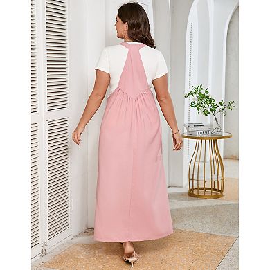 Women's Plus Size Sleeveless Jumpsuits Adjustable Spaghetti Strap Stretchy Long Straight Overalls