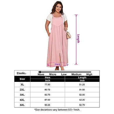 Women's Plus Size Sleeveless Jumpsuits Adjustable Spaghetti Strap Stretchy Long Straight Overalls