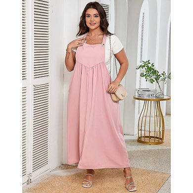 Women's Plus Size Sleeveless Jumpsuits Adjustable Spaghetti Strap Stretchy Long Straight Overalls