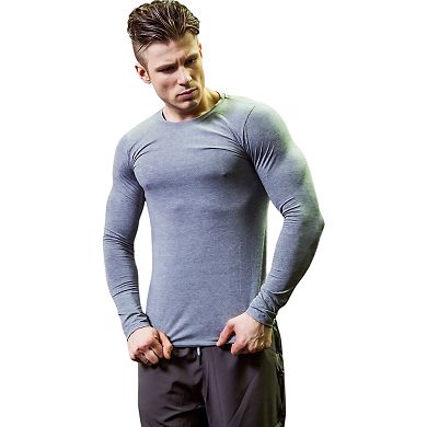 Mens Long Sleeve Compression Shirt with Crew Neck and Stretch Performance Fit