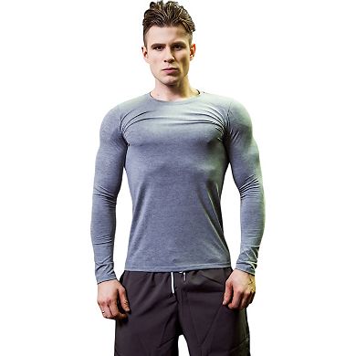 Mens Long Sleeve Compression Shirt with Crew Neck and Stretch Performance Fit