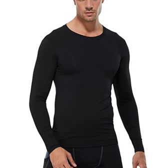 Mens Long Sleeve Compression Shirt with Crew Neck and Stretch Performance Fit