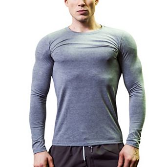 Mens Long Sleeve Compression Shirt with Crew Neck and Stretch Performance Fit