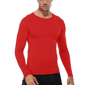 Mens Long Sleeve Compression Shirt with Crew Neck and Stretch Performance Fit
