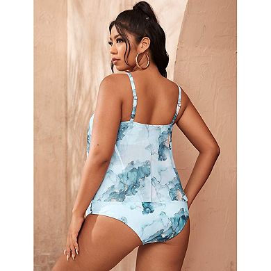 Women Plus Size Tie Dye Tankini Swimwear Two Piece Bathing Suit Flowy Tummy Control Swimsuits