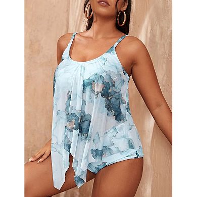 Women Plus Size Tie Dye Tankini Swimwear Two Piece Bathing Suit Flowy Tummy Control Swimsuits