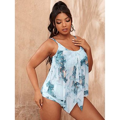Women Plus Size Tie Dye Tankini Swimwear Two Piece Bathing Suit Flowy Tummy Control Swimsuits