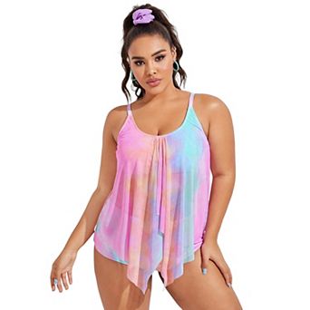 Women Plus Size Tie Dye Tankini Swimwear Two Piece Bathing Suit Flowy Tummy Control Swimsuits