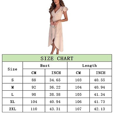 Women's V Neck Drses Ruffle Sleeve Faux Wrap Ruched Bodycon Sheath Cocktail Party Work Dress
