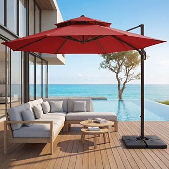 11ft Navy Patio Cantilever Umbrella with UV-Resistant(Base not Included)