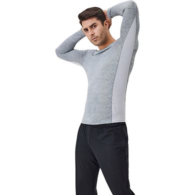 Mens Long Sleeve Performance Shirt with Seamless Stretch Fabric and Crew Neck Design