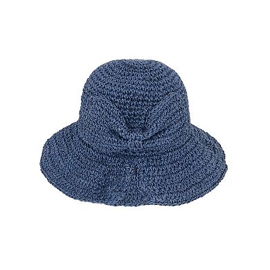 Women's Crochet Raffia Sun Hat with Wide Brim and Bow Detail Foldable Summer Beach Hat