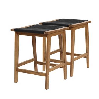 LuxenHome Outdoor Acacia Wood Counter Height Stools, Set of 2