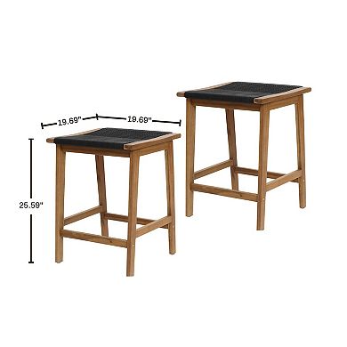 LuxenHome Outdoor Acacia Wood Counter Height Stools, Set of 2