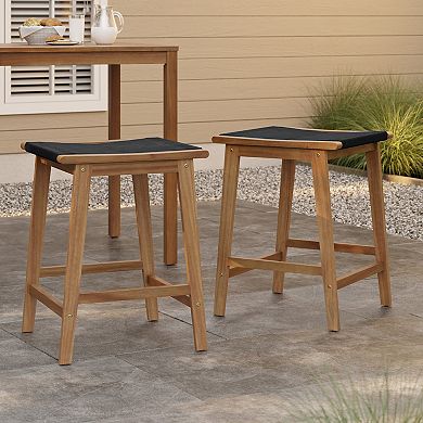 LuxenHome Outdoor Acacia Wood Counter Height Stools, Set of 2