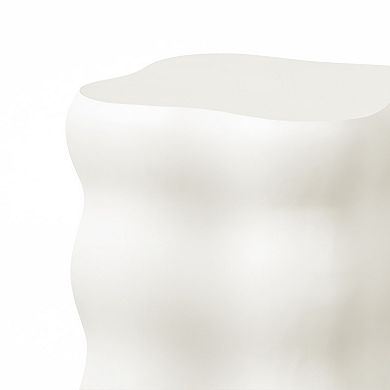 LuxenHome White MgO Modern Curves Square 18.5-Inch Tall Side Table, Indoor and Outdoor