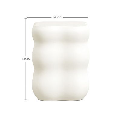 LuxenHome White MgO Modern Curves Square 18.5-Inch Tall Side Table, Indoor and Outdoor