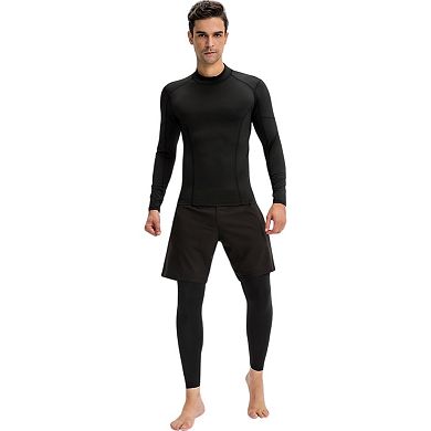 Mens Long Sleeve Compression Shirt with Contrast Stitching and Athletic Fit