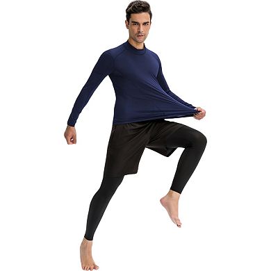 Mens Long Sleeve Compression Shirt with Contrast Stitching and Athletic Fit
