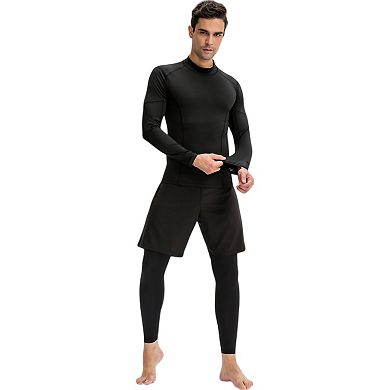 Mens Long Sleeve Compression Shirt with Contrast Stitching and Athletic Fit