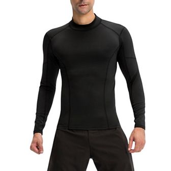 Mens Long Sleeve Compression Shirt with Contrast Stitching and Athletic Fit
