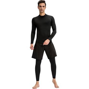Mens Long Sleeve Compression Shirt with Contrast Stitching and Athletic Fit