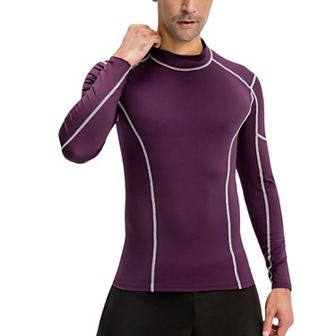 Mens Long Sleeve Compression Shirt with Contrast Stitching and Athletic Fit
