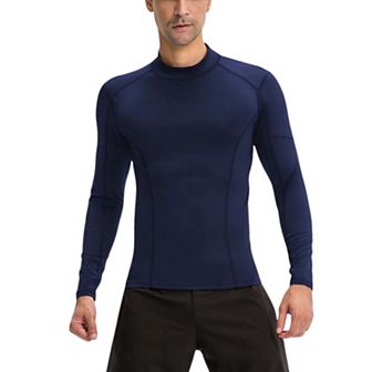Mens Long Sleeve Compression Shirt with Contrast Stitching and Athletic Fit