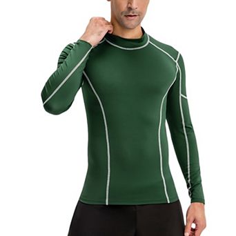 Mens Long Sleeve Compression Shirt with Contrast Stitching and Athletic Fit