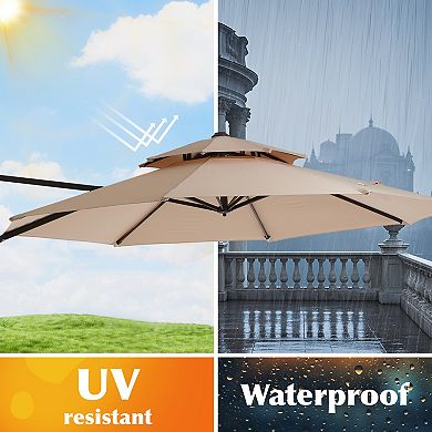 13ft Patio Cantilever Umbrella with Iron Pole, UV-Resistant(Base not Included)