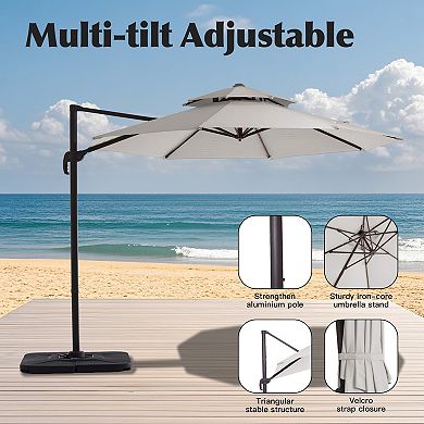 13ft Patio Cantilever Umbrella with Iron Pole, UV-Resistant(Base not Included)